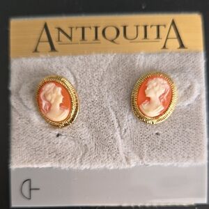 Vintage Gold and Red Cameo Earrings New Old Stock